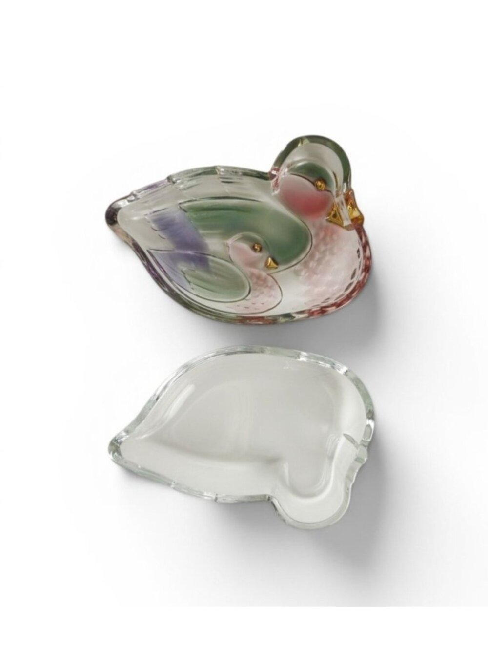 Vintage Walther Glas Duck Family Lidded Glass Trinket Box West Germany 6"